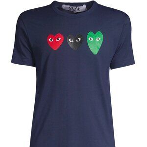 Comme Des Garcons Play Three Heart Logo T-shirt Large Blue 100% Cotton